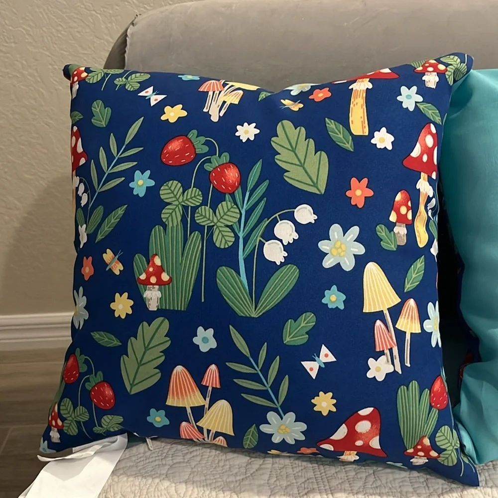 Gnomaste Pillow with mushroom and strawberry accents. 2 pillow bundle nwt
